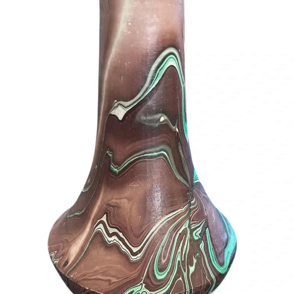Royal Gorge Inspired Clay Pottery Vase Retro Style Green Brown 7” Made USA